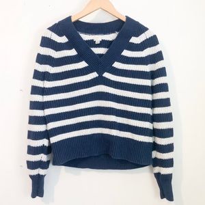 a new day / blue and white striped knit v neck sweater size small womens